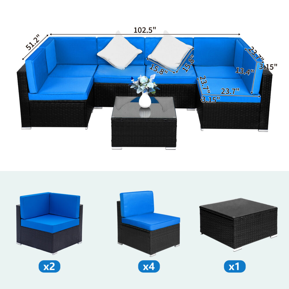 Fully Equipped Weaving Rattan Sofa Set with 2pcs Middle Sofas & 4pcs Single Sofas & 1 pc Coffee Table Black Embossed - Woven Rattan #JL06-58844161 - Image 13