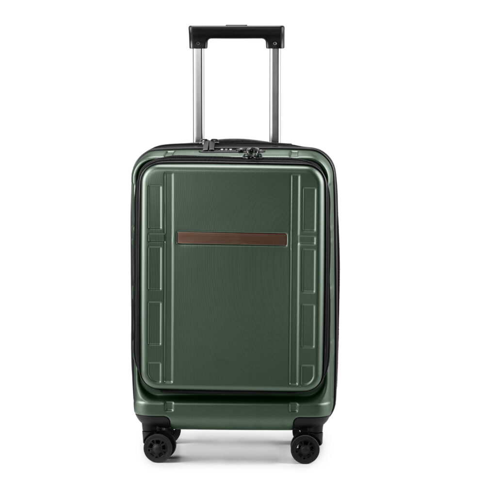 Carry on Luggage 22 X 14 X 9 Airline Approved, ABS+PC 20 Inch Luggage with Front Compartment, Double Spinner Wheels, TSA Lock，Dark Green Color #SY-30074238