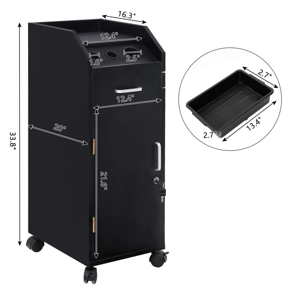 Hair Salon Storage Cart with Wheels & 3 Hair Dryer Holders & 4 Drawers & Lock & 2 Keys, Hairdressing Tools Station Mobile Makeup Case Black #SY-08788011 - Image 7