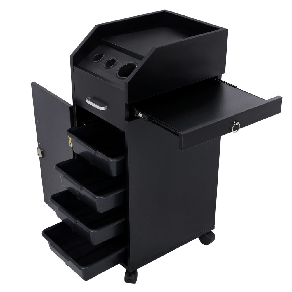 Hair Salon Storage Cart with Wheels & 3 Hair Dryer Holders & 4 Drawers & Lock & 2 Keys, Hairdressing Tools Station Mobile Makeup Case Black #SY-08788011 - Image 2