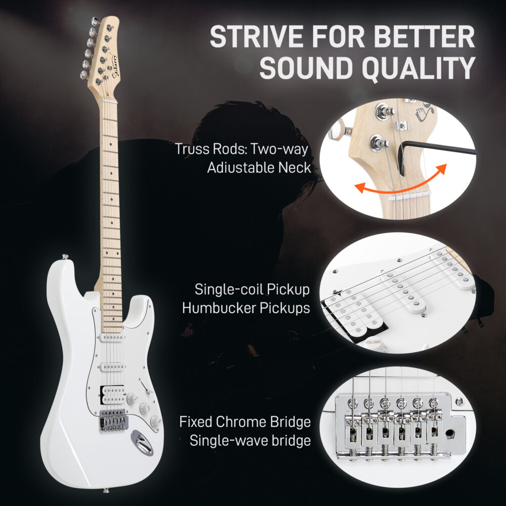 Glarry GST Stylish H-S-S Pickup Electric Guitar Kit with 20W AMP Bag Guitar Strap White #JL06-69703397 - Image 2