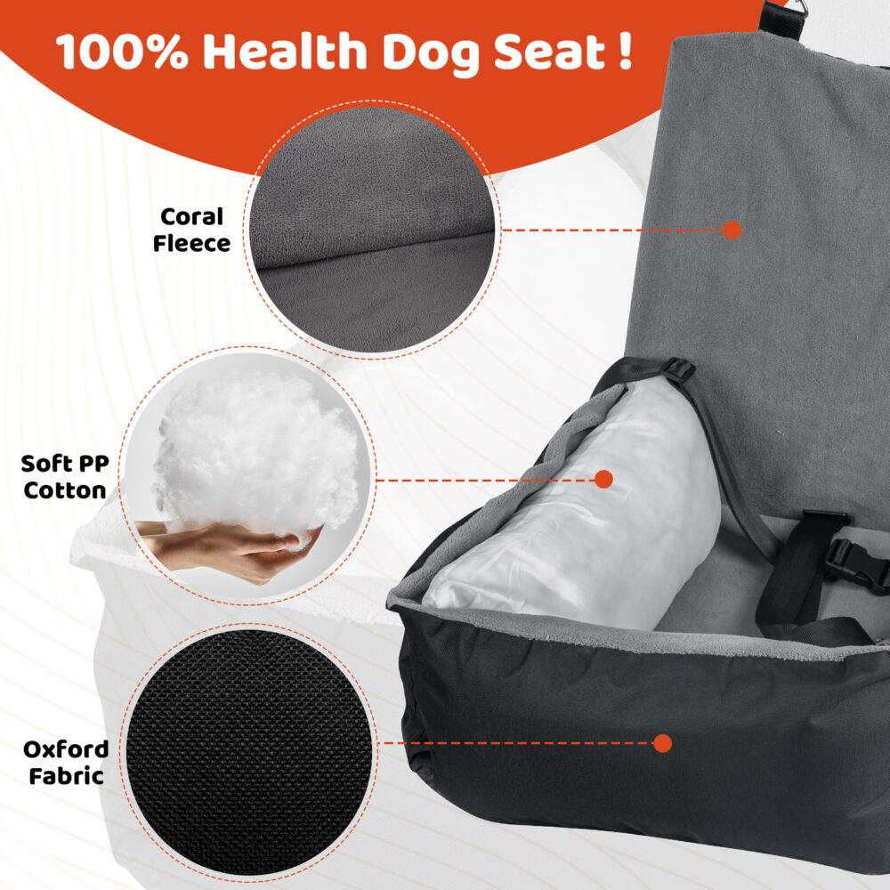 Dog car seat, Pet car seat with storage pocket and clip-on safety leash, washable coral fleece dog Booster Seat, Suitable for small medium dog, Small Dog Car Seat, Suitable for Travel Dog Car Bed (brown) #JL01-USA-234 - Image 4