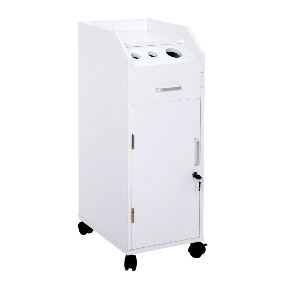 Hair Salon Storage Cart with Wheels & 3 Hair Dryer Holders & 4 Drawers & Lock & 2 Keys, Hairdressing Tools Station Mobile Makeup Case White #SY-96176342 - Image 7