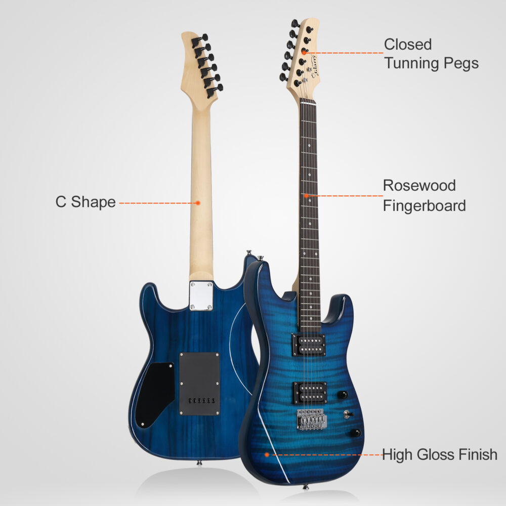 Glarry GST Stylish H-H Pickup Tiger Stripe Electric Guitar Kit with 20W AMP Bag Guitar Strap Blue #JL06-12856769 - Image 24