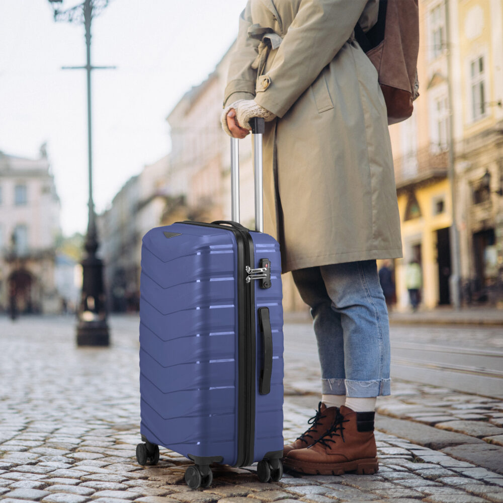 FCH V-shaped stripes 3-in-1 PP trolley case 20in 24in 28in PP iron trolley classic color - dark blue (grain pattern) #SY-93246634 - Image 7