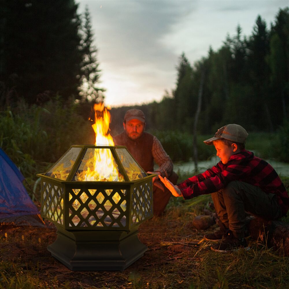 22" Hexagonal Shaped Iron Brazier Wood Burning Fire Pit Decoration for Backyard Poolside #SY-06542003 - Image 9