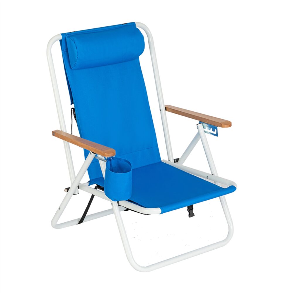 Portable High Strength Beach Chair with Adjustable Headrest Blue #JL06-99460325 - Image 8