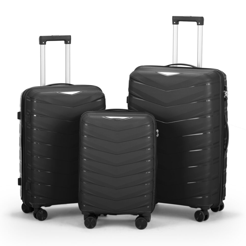 FCH V-striped 3-in-1 PP trolley case 20in 24in 28in PP iron trolley classic color - black (grained pattern) #SY-04244937