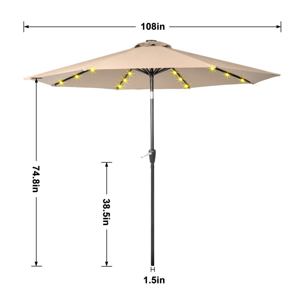 9FT Umbrella Waterproof Folding Sunshade Beige With Light( Not Included Umbrella Base) #SY-26402710 - Image 7