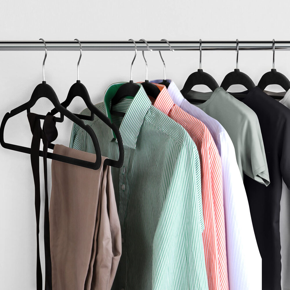 Velvet Hangers - 60PCS Black Space-saving & Non-slip. with Tie Bar and Shoulder Notch. Highly Durable for Suits, Coats, Shirts, Pants and Dresses. Slim Design with 360° Swivel Hook. #JL06-70679556 - Image 6