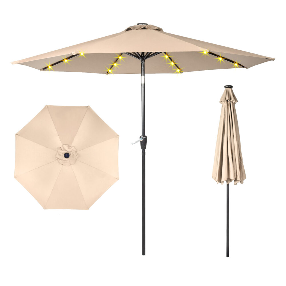 9FT Umbrella Waterproof Folding Sunshade Beige With Light( Not Included Umbrella Base) #SY-26402710 - Image 5