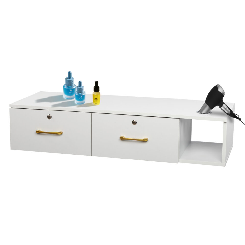 15cm E0 chipboard pitted surface, two drawers and three holes with lock, salon cabinet, white #JL06-39231790 - Image 3