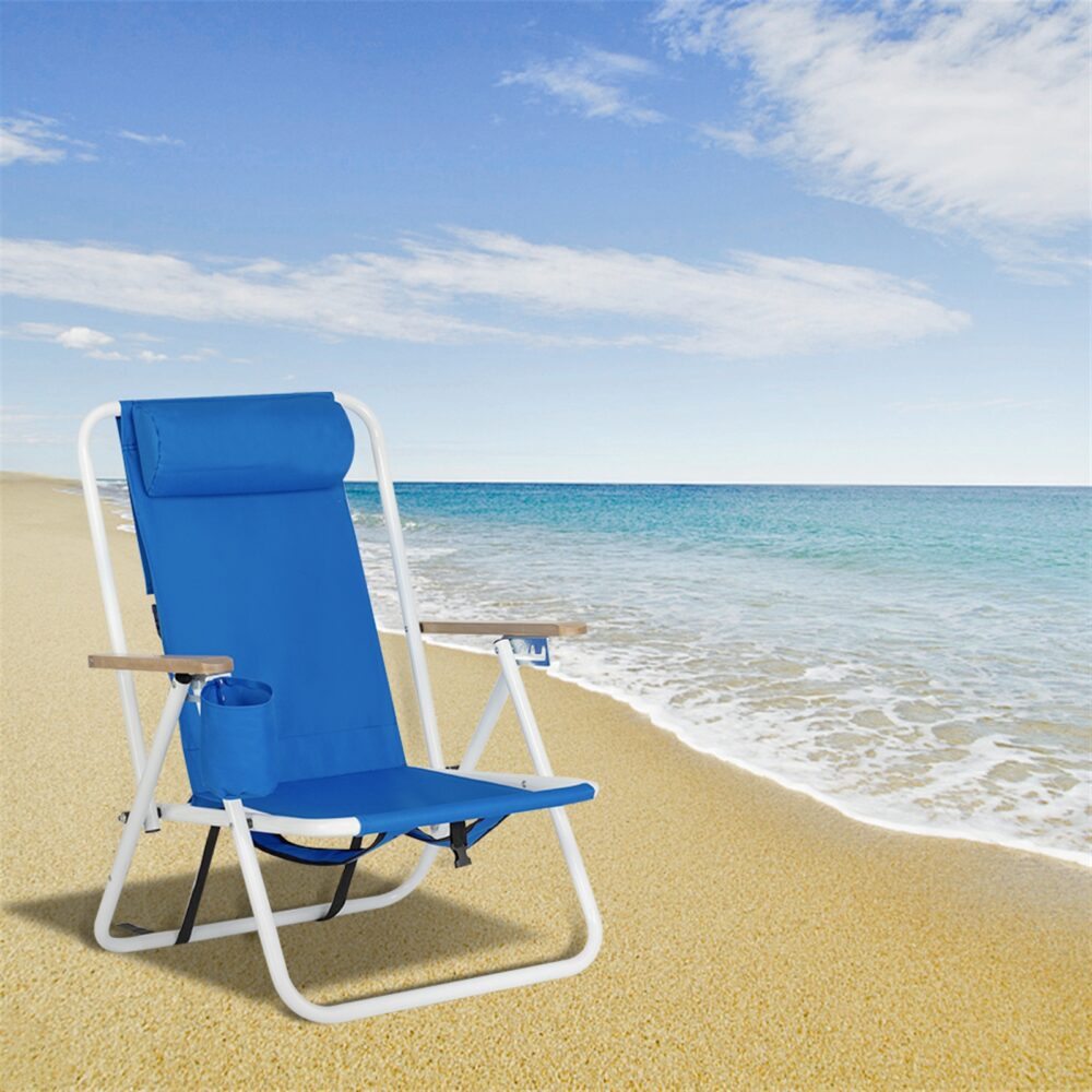 Portable High Strength Beach Chair with Adjustable Headrest Blue #JL06-99460325 - Image 4