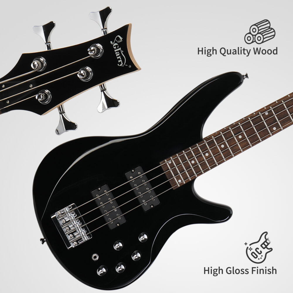 Glarry 44 Inch GIB 4 String H-H Pickup Laurel Wood Fingerboard Electric Bass Guitar with Bag and other Accessories Black #JL06-93617569 - Image 5