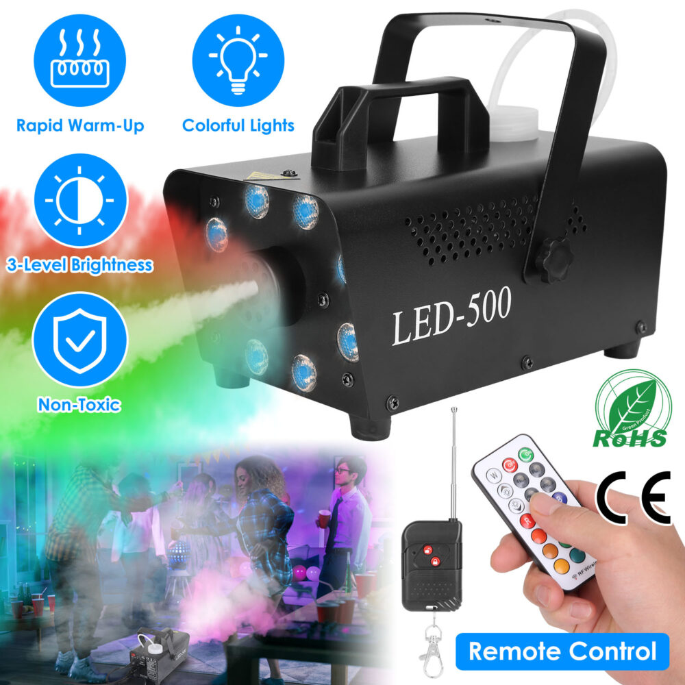 500W Fog Machine 2000CFM Colorful Smoke Machine with 8Pcs LEDs 5 Lighting Effects 3-Level Brightness #JL06-57011748