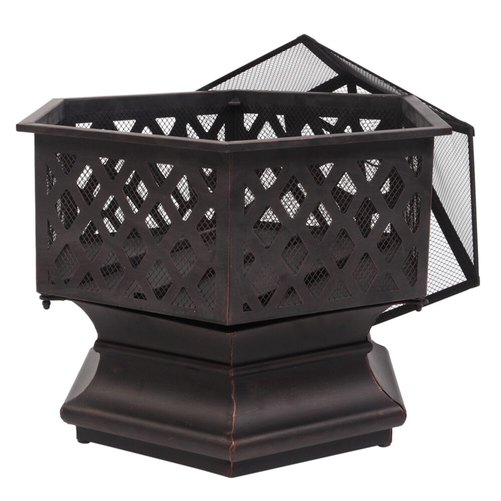 22" Hexagonal Shaped Iron Brazier Wood Burning Fire Pit Decoration for Backyard Poolside #SY-06542003 - Image 5