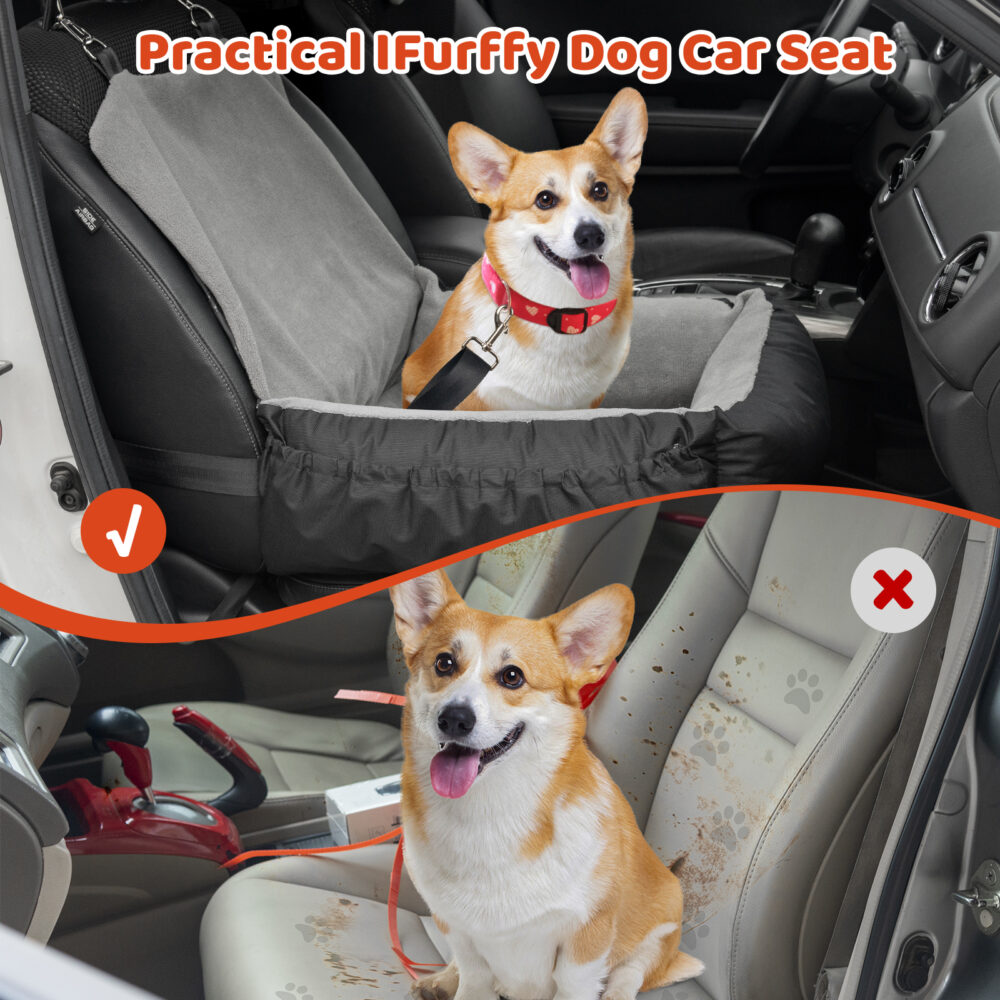 Dog car seat, Pet car seat with storage pocket and clip-on safety leash, washable coral fleece dog Booster Seat, Suitable for small medium dog, Small Dog Car Seat, Suitable for Travel Dog Car Bed (brown) #JL01-USA-234 - Image 5