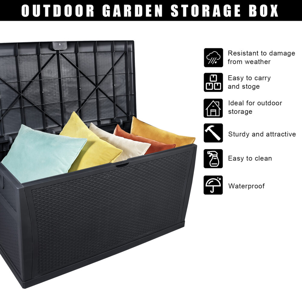 120gal 460L Outdoor Garden Plastic Storage Deck Box Chest Tools Cushions Toys Lockable Seat Waterproof #SY-74744138 - Image 6