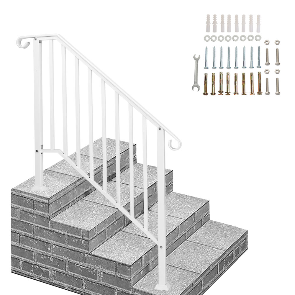 Handrails for Outdoor Steps, Iron Handrail Fits 3 Step, Transitional Handrail with Installation Kit, White #SY-26338450 - Image 6