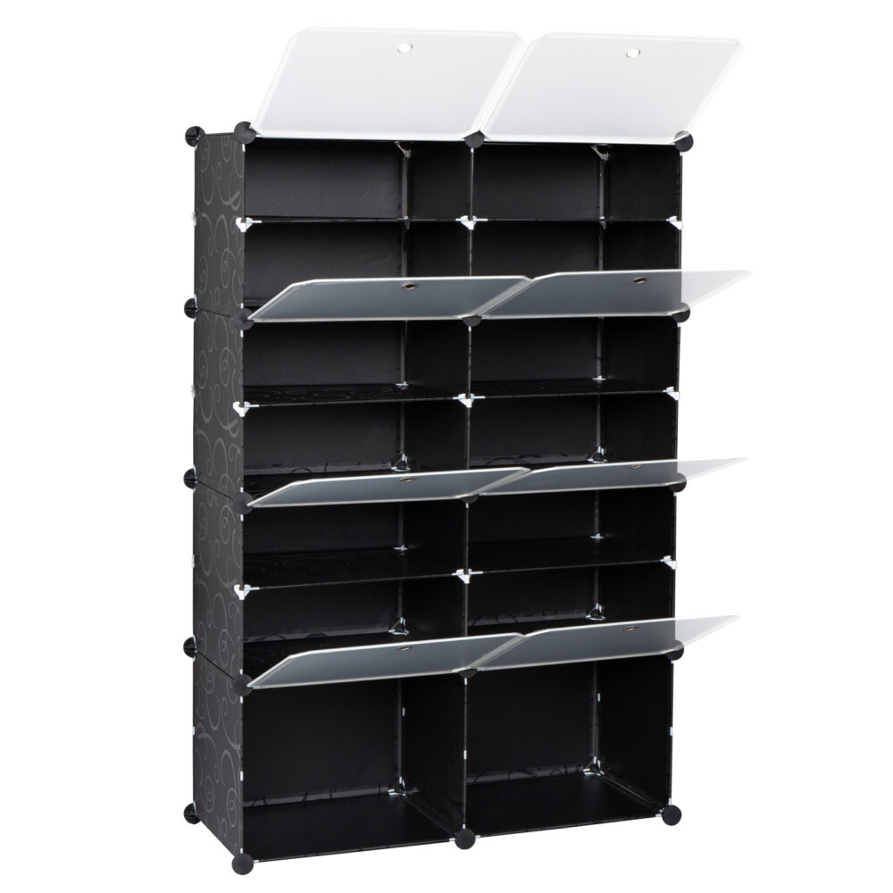 7-Tier Portable 28 Pair Shoe Rack Organizer 14 Grids Tower Shelf Storage Cabinet Stand Expandable for Heels, Boots, Slippers, Black #SY-95760738 - Image 5