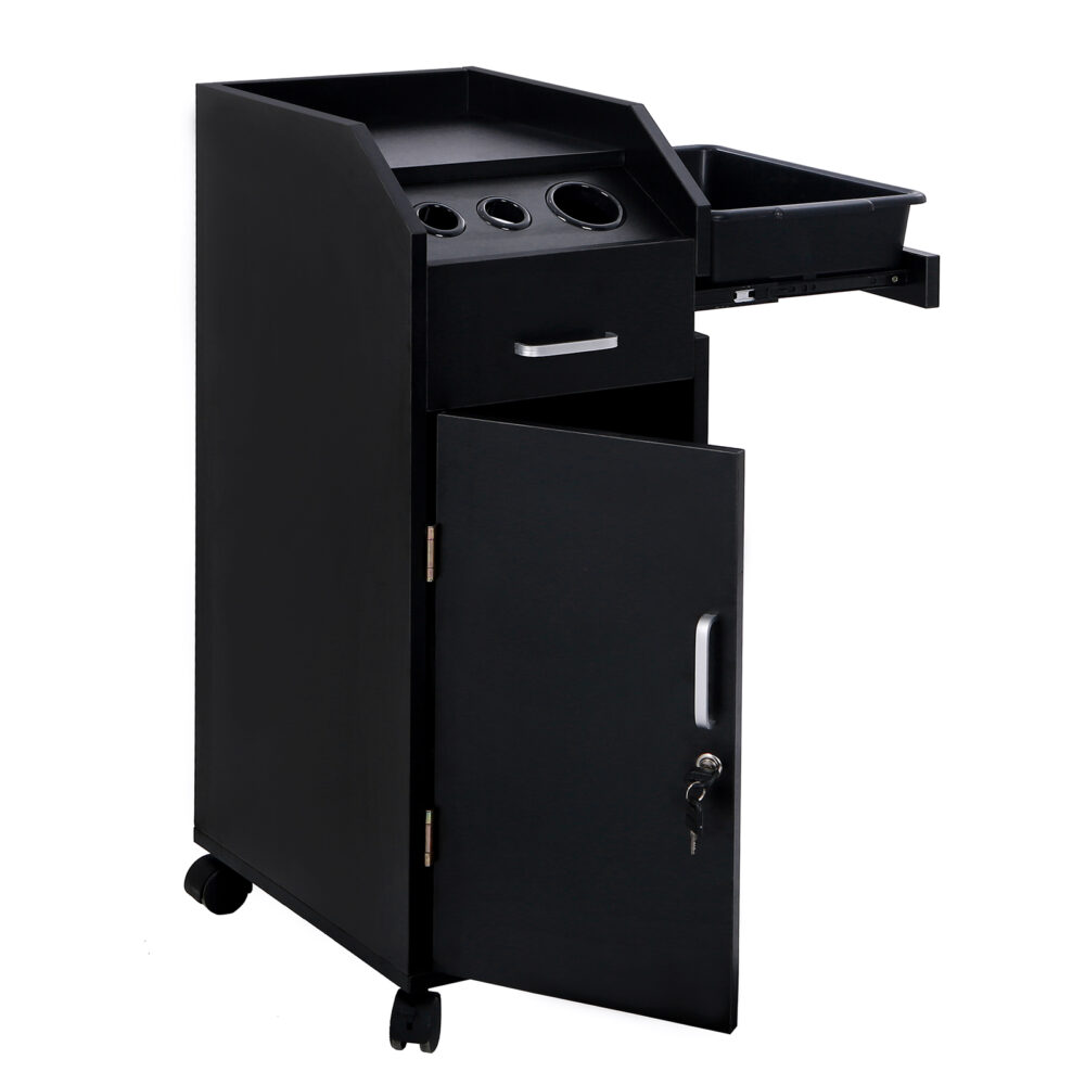 Hair Salon Storage Cart with Wheels & 3 Hair Dryer Holders & 4 Drawers & Lock & 2 Keys, Hairdressing Tools Station Mobile Makeup Case Black #SY-08788011 - Image 9