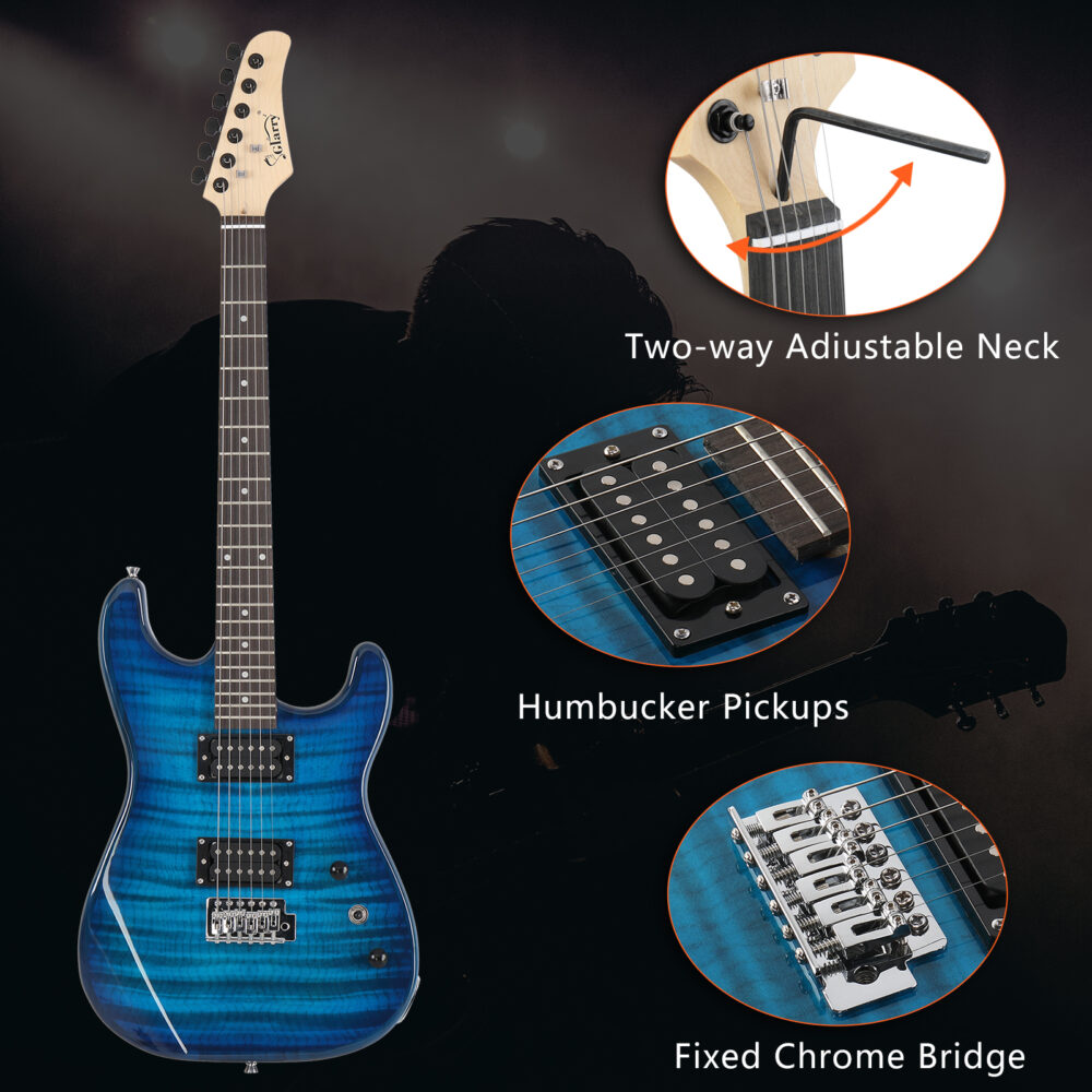 Glarry GST Stylish H-H Pickup Tiger Stripe Electric Guitar Kit with 20W AMP Bag Guitar Strap Blue #JL06-12856769 - Image 21