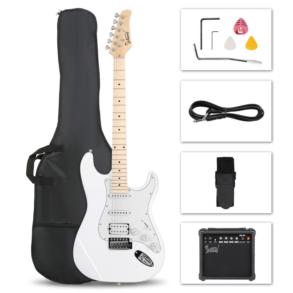 Glarry GST Stylish H-S-S Pickup Electric Guitar Kit with 20W AMP Bag Guitar Strap White #JL06-69703397 - Image 3