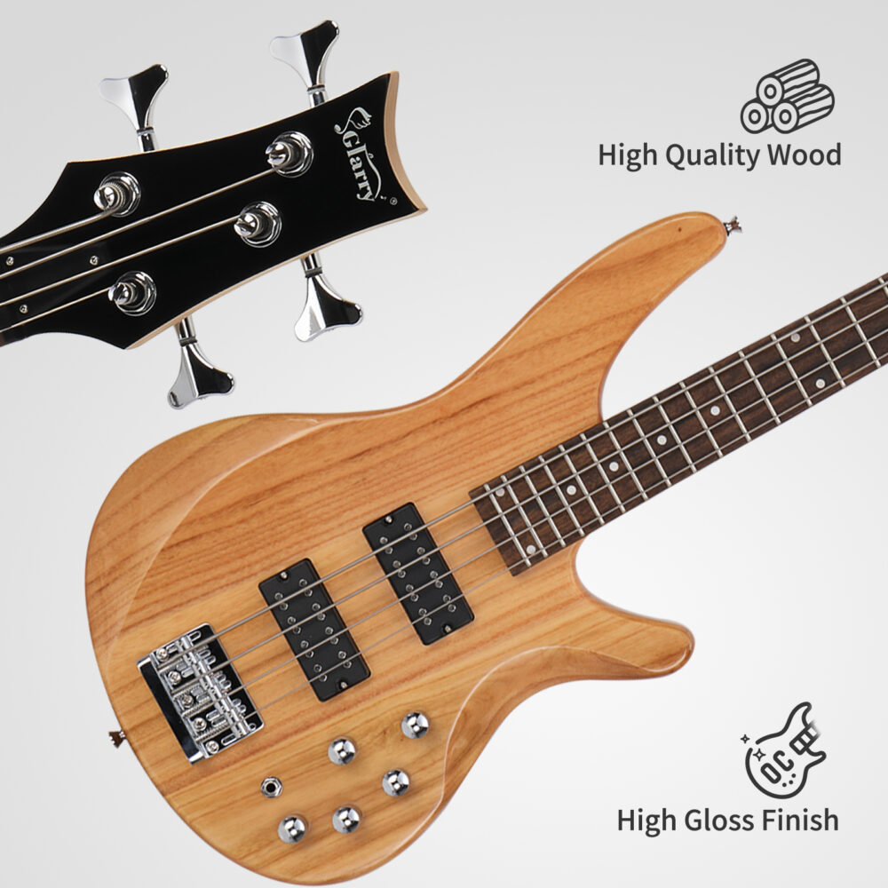 Glarry 44 Inch GIB 4 String H-H Pickup Laurel Wood Fingerboard Electric Bass Guitar with Bag and other Accessories Burlywood #JL06-51845818 - Image 2