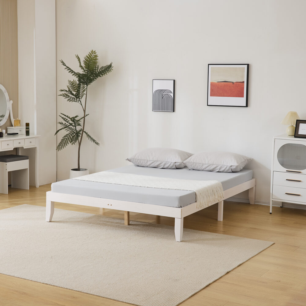 Basic bed frame washed white Queen 206*151*30.5cm wooden bed #JL06-73717443 - Image 2