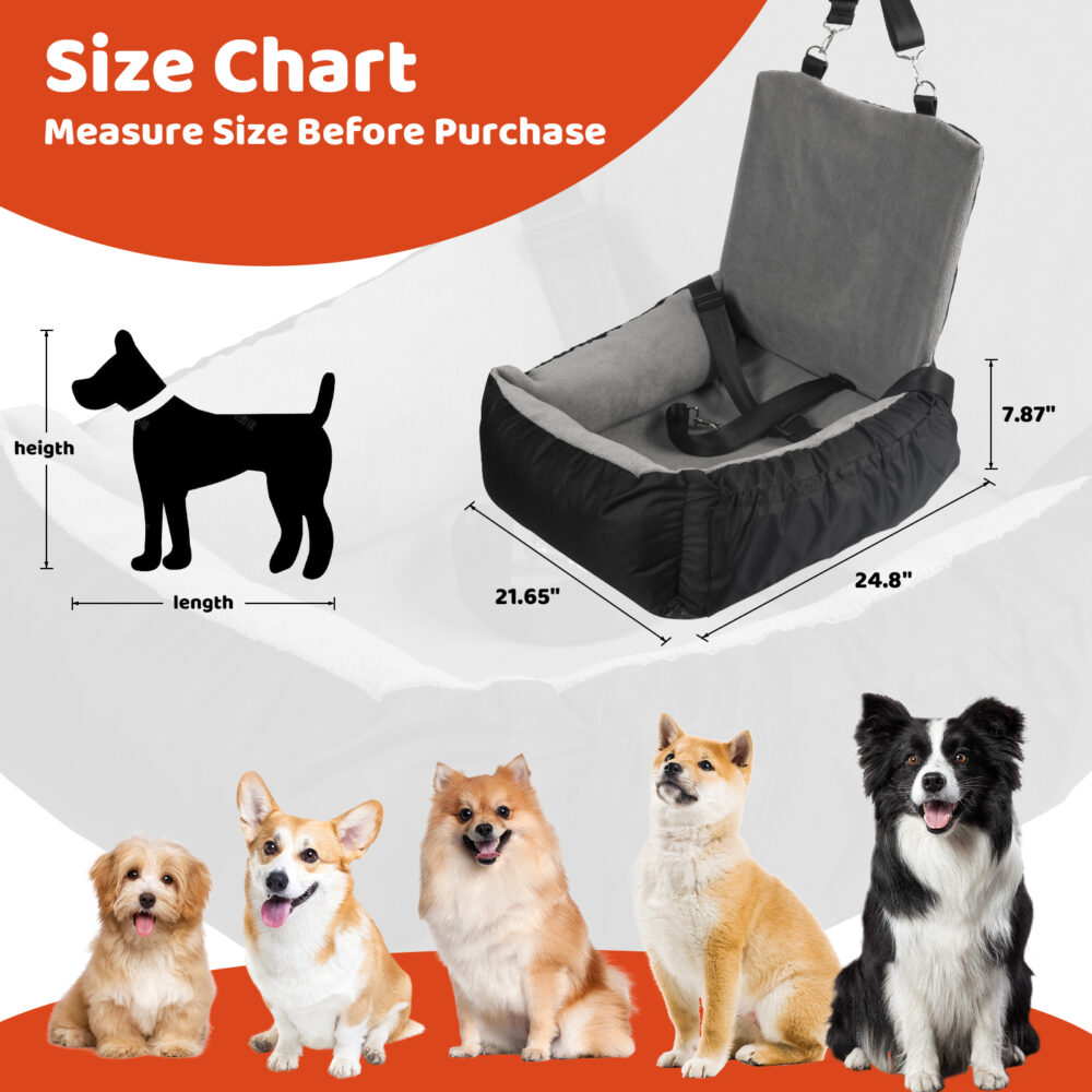 Dog car seat, Pet car seat with storage pocket and clip-on safety leash, washable coral fleece dog Booster Seat, Suitable for small medium dog, Small Dog Car Seat, Suitable for Travel Dog Car Bed (brown) #JL01-USA-234 - Image 6