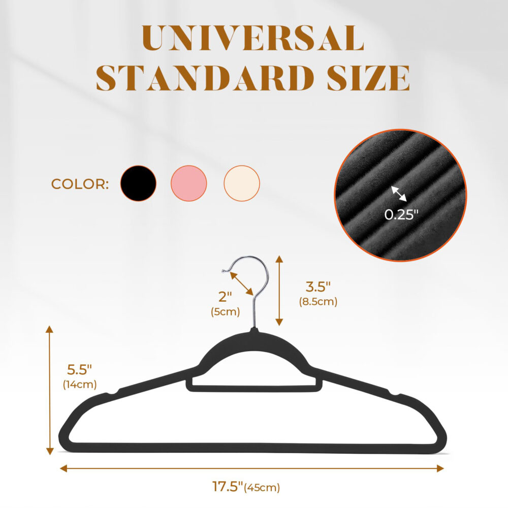 Velvet Hangers - 60PCS Black Space-saving & Non-slip. with Tie Bar and Shoulder Notch. Highly Durable for Suits, Coats, Shirts, Pants and Dresses. Slim Design with 360° Swivel Hook. #JL06-70679556 - Image 9