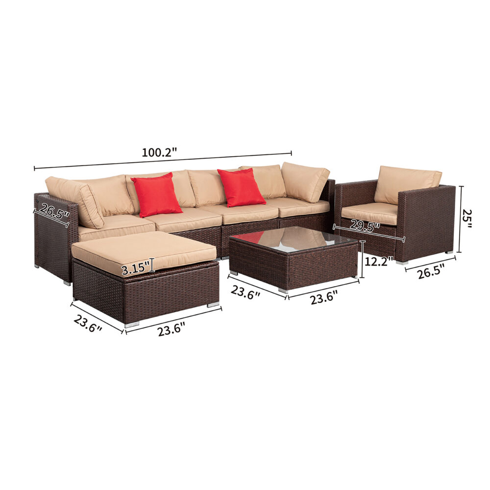 7 Pieces Wood Grain Patio PE Wicker Rattan Corner Sofa Set #JL06-09272608 - Image 7