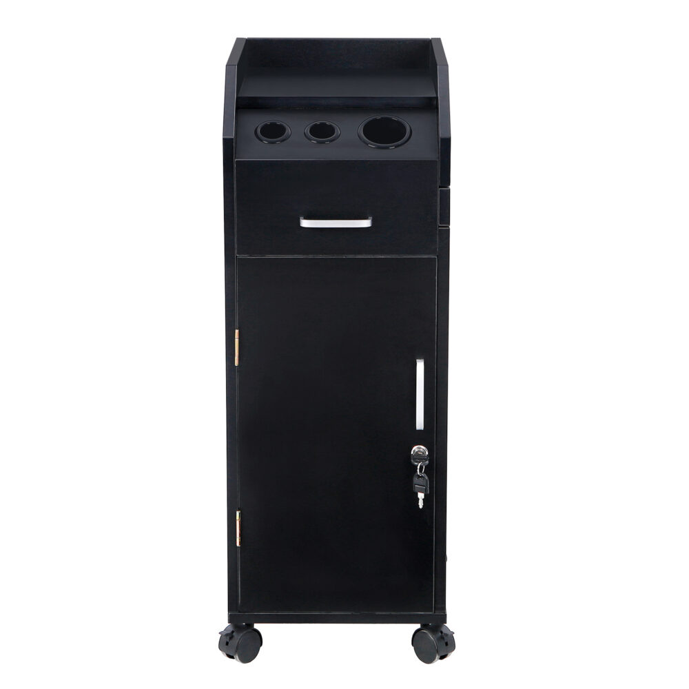 Hair Salon Storage Cart with Wheels & 3 Hair Dryer Holders & 4 Drawers & Lock & 2 Keys, Hairdressing Tools Station Mobile Makeup Case Black #SY-08788011 - Image 10