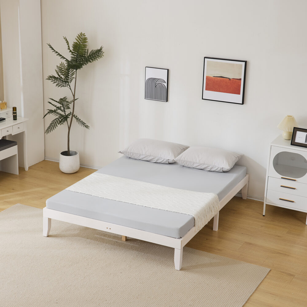 Basic bed frame washed white Queen 206*151*30.5cm wooden bed #JL06-73717443 - Image 4