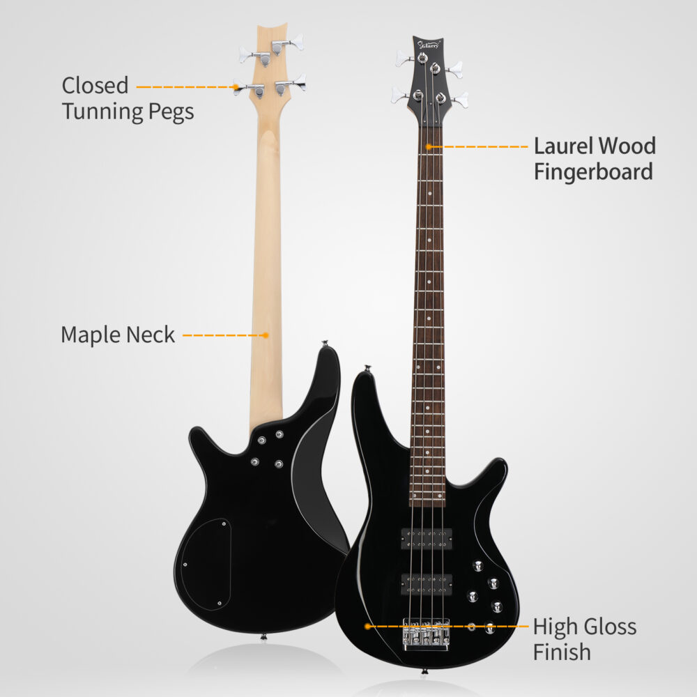 Glarry 44 Inch GIB 4 String H-H Pickup Laurel Wood Fingerboard Electric Bass Guitar with Bag and other Accessories Black #JL06-93617569 - Image 12