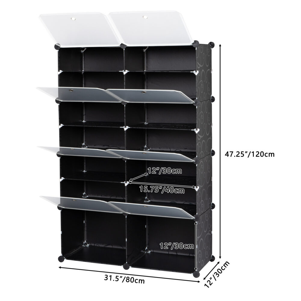 7-Tier Portable 28 Pair Shoe Rack Organizer 14 Grids Tower Shelf Storage Cabinet Stand Expandable for Heels, Boots, Slippers, Black #SY-95760738 - Image 3