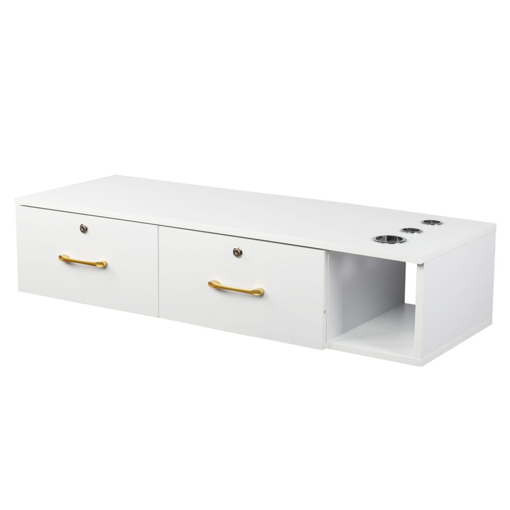 15cm E0 chipboard pitted surface, two drawers and three holes with lock, salon cabinet, white #JL06-39231790 - Image 5