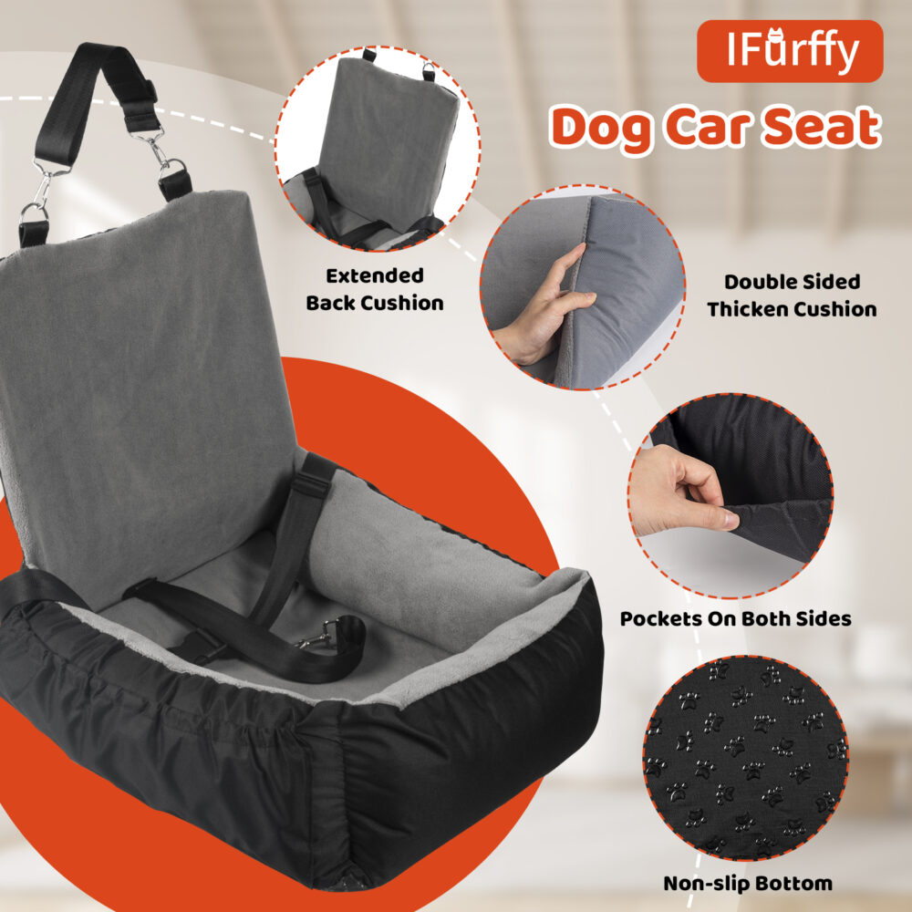 Dog car seat, Pet car seat with storage pocket and clip-on safety leash, washable coral fleece dog Booster Seat, Suitable for small medium dog, Small Dog Car Seat, Suitable for Travel Dog Car Bed (brown) #JL01-USA-234 - Image 7