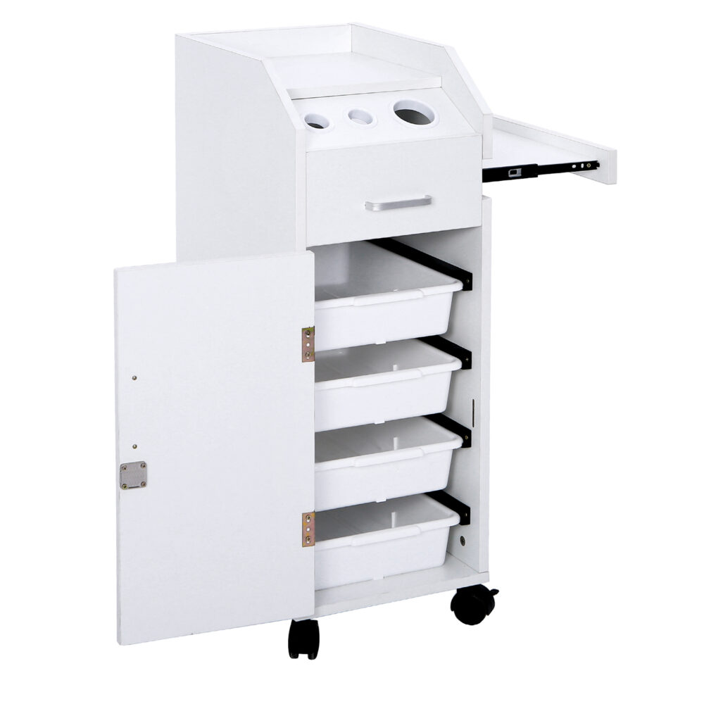 Hair Salon Storage Cart with Wheels & 3 Hair Dryer Holders & 4 Drawers & Lock & 2 Keys, Hairdressing Tools Station Mobile Makeup Case White #SY-96176342 - Image 12