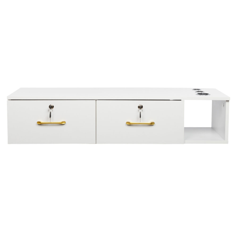 15cm E0 chipboard pitted surface, two drawers and three holes with lock, salon cabinet, white #JL06-39231790 - Image 7