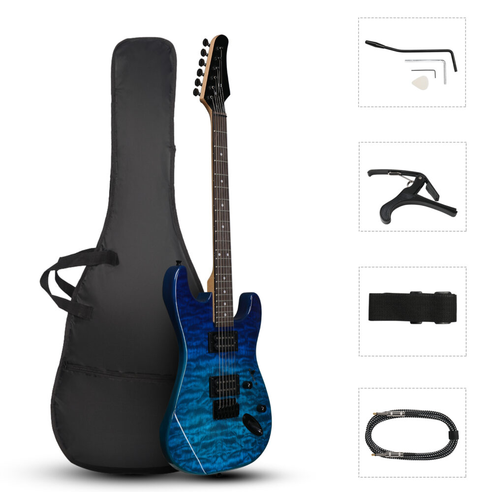 39in Electric Guitar H-H Pickups Trans Blue suit for Heavier Rock #JL06-75010223 - Image 7