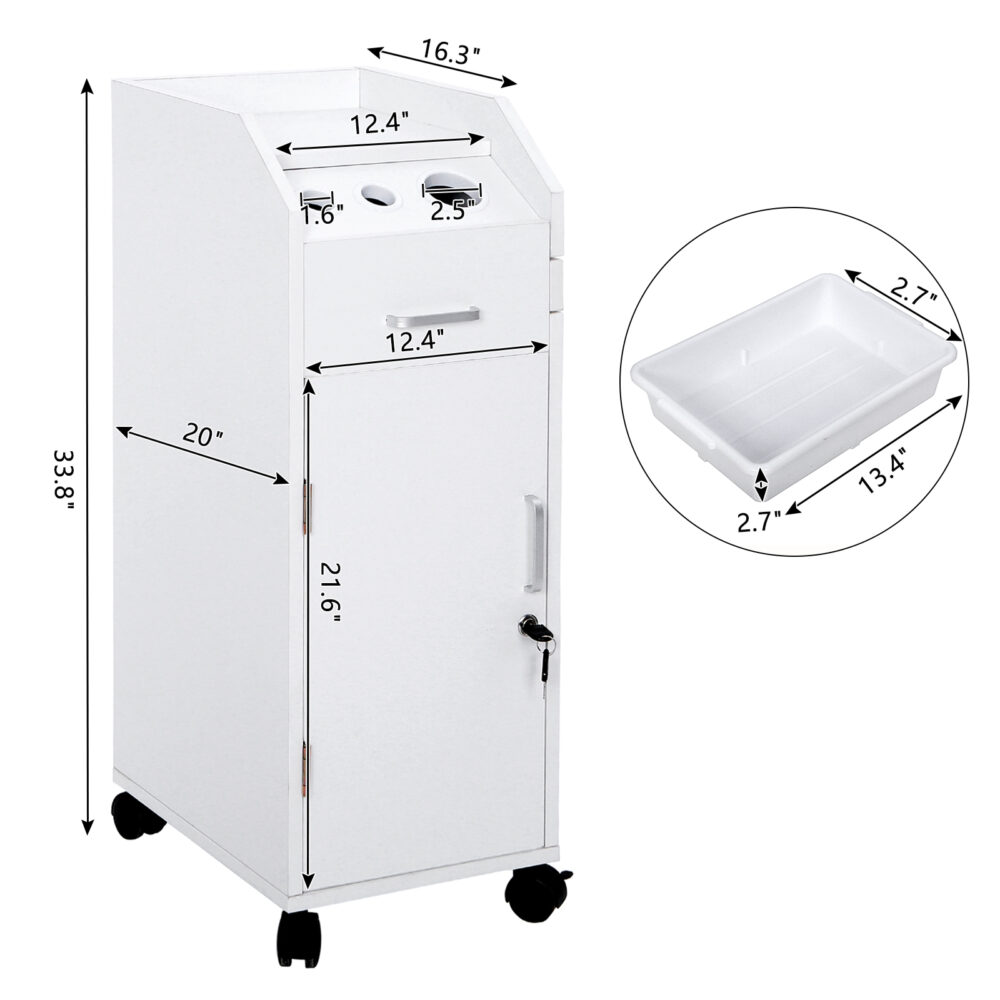 Hair Salon Storage Cart with Wheels & 3 Hair Dryer Holders & 4 Drawers & Lock & 2 Keys, Hairdressing Tools Station Mobile Makeup Case White #SY-96176342 - Image 5