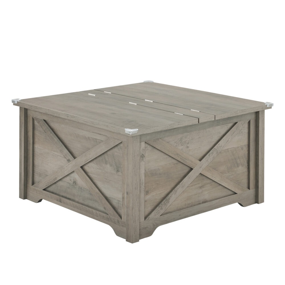 Farmhouse Coffee Table, Square Wood Center Table with Large Hidden Storage Compartment for Living Room, Rustic Cocktail Table with Hinged Lift Top for Home, Rustic Gray #JL06-02342395 - Image 8