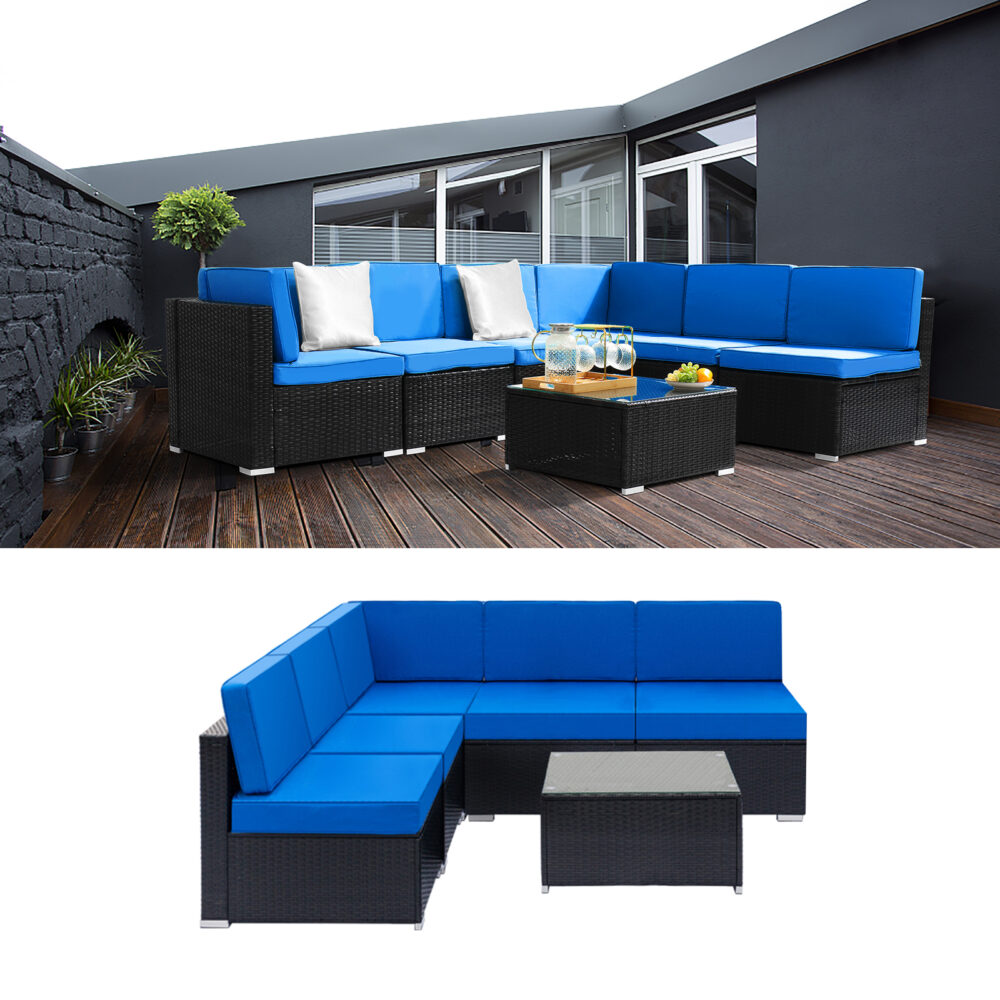 Fully Equipped Weaving Rattan Sofa Set with 2pcs Middle Sofas & 4pcs Single Sofas & 1 pc Coffee Table Black Embossed - Woven Rattan #JL06-58844161 - Image 12