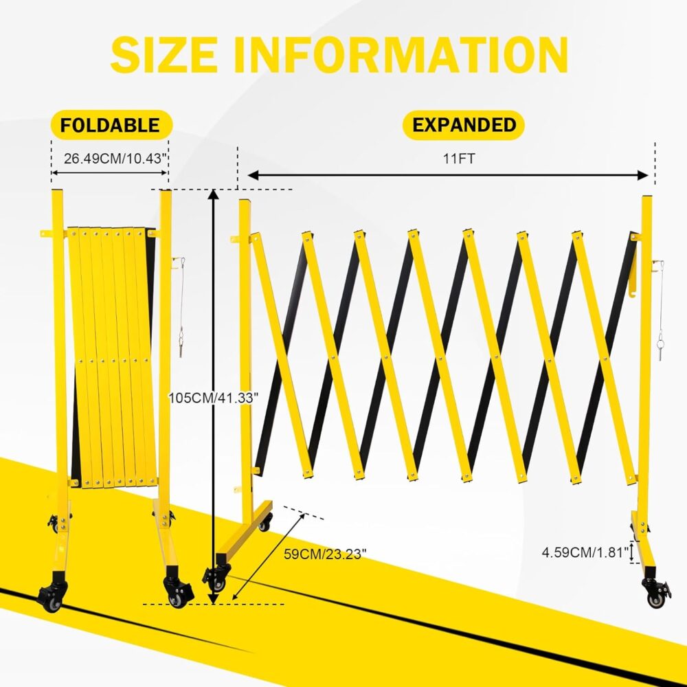 Metal Expandable Barricade, 11 Feet Retractable Fence Outdoor, Mobile Safety Barrier Gate, Easily Assembled Expanding Gate with Casters, Collapsible Accordion Barricade Gate Outdoor #SY-50417344 - Image 5