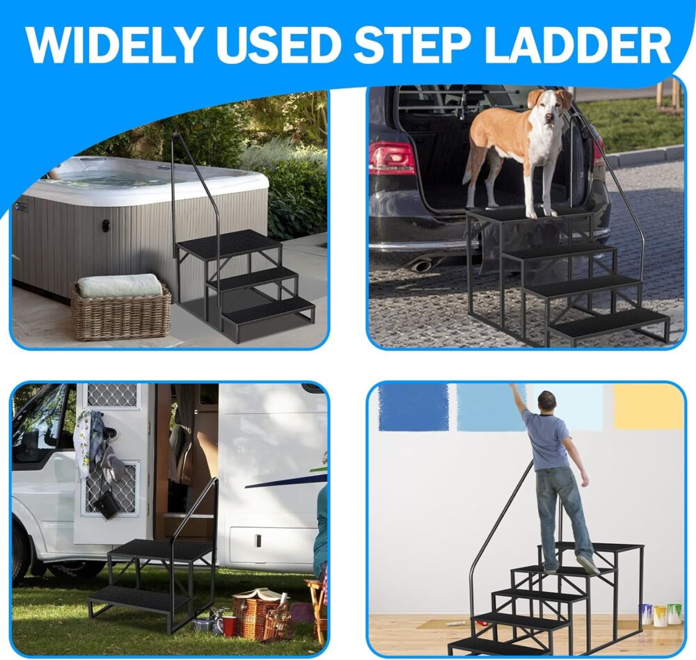 RV Step Stool, 3 Step Ladder, Hot Tub Steps with Handrail, Portable Pool Ladder, 660Lbs Heavy Duty Ladder Shelf Outdoor Mobile Home Stairs for Camper/Porch/SPA Pool/Pet Stairs #JL06-54852503 - Image 3