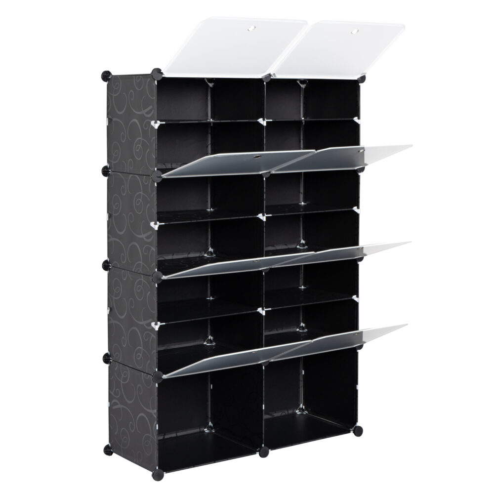 7-Tier Portable 28 Pair Shoe Rack Organizer 14 Grids Tower Shelf Storage Cabinet Stand Expandable for Heels, Boots, Slippers, Black #SY-95760738 - Image 8