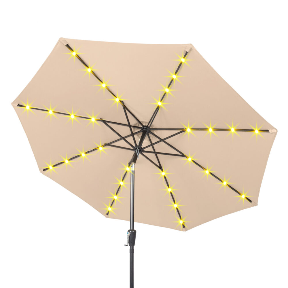 9FT Umbrella Waterproof Folding Sunshade Beige With Light( Not Included Umbrella Base) #SY-26402710 - Image 9