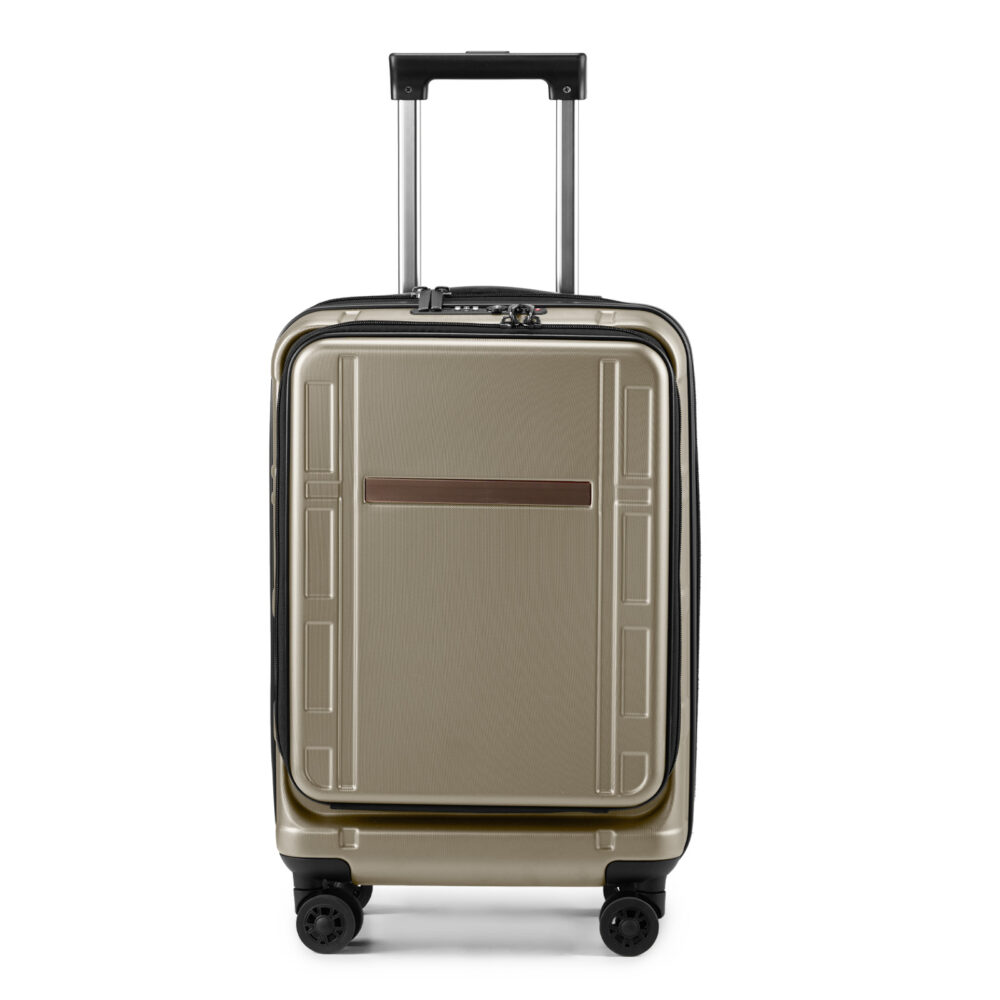 Carry on Luggage 22 X 14 X 9 Airline Approved, ABS+PC 20 Inch Luggage with Front Compartment, Double Spinner Wheels, TSA Lock，Khaki Color #SY-37037123