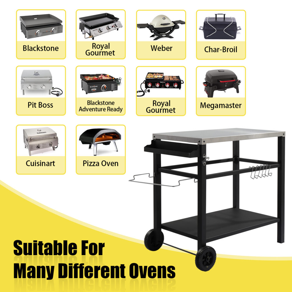 Stainless Steel Flattop Grill Cart, Movable BBQ Trolley Food Prep Cart, Multifunctional Worktable Island with Two Wheels, Hooks #SY-61481782 - Image 10